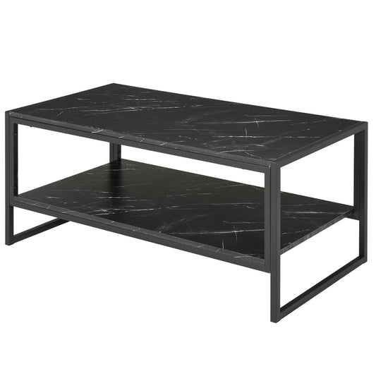 HOMCOM Modern Marble Texture Coffee Table with Storage Shelf for Living Room