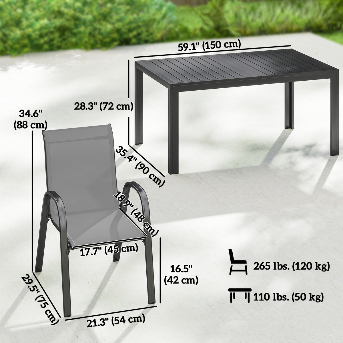 7 Pieces Outdoor Dining Set for 6, Patio Furniture Set with Rectangular Patio Table and Stackable Chairs