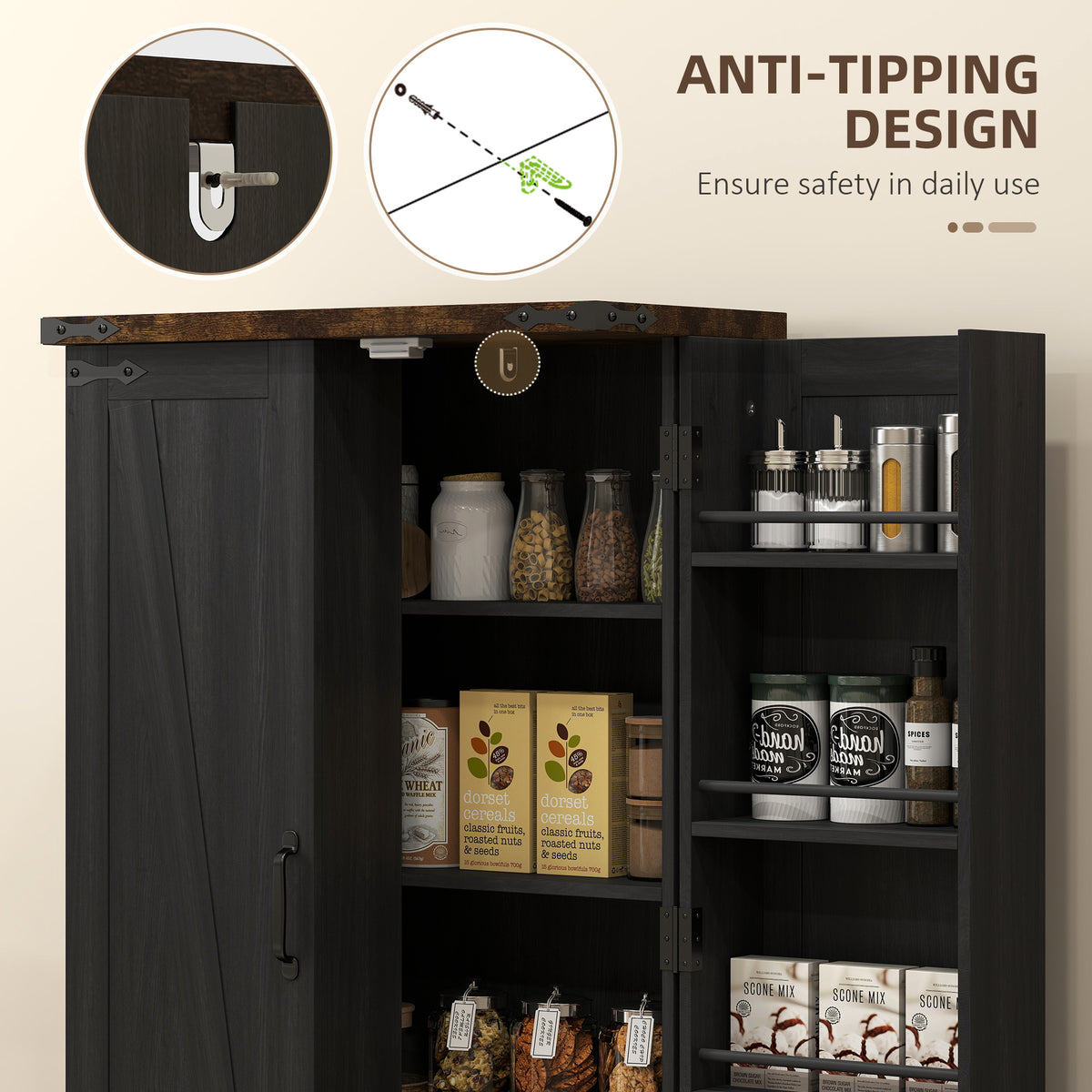 Kitchen Pantry Cabinet with Doors and Adjustable Shelves – 24"W x 41"H
