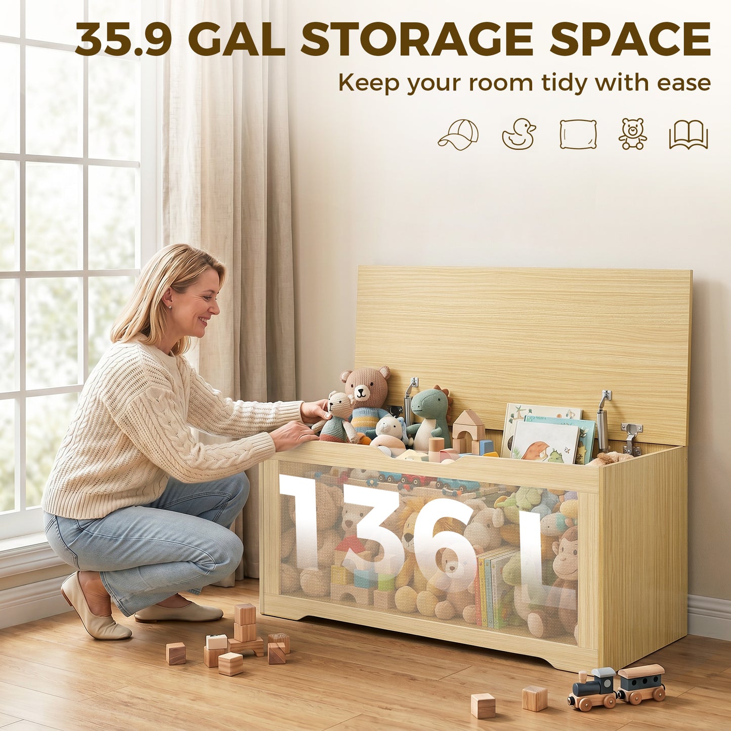 Storage Chest Lift Top Oak 39.4"