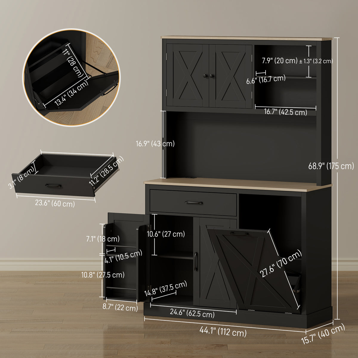 Pantry Cabinet with Charging Station – 44"W x 69"H