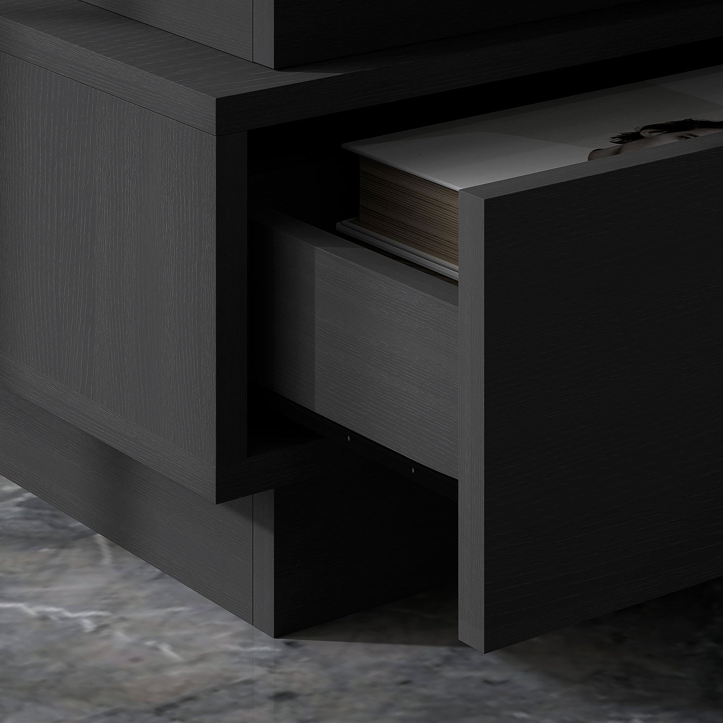 HOMCOM Modern Black Nightstand: LED Light, Charging Station, USB Ports, AC Outlets