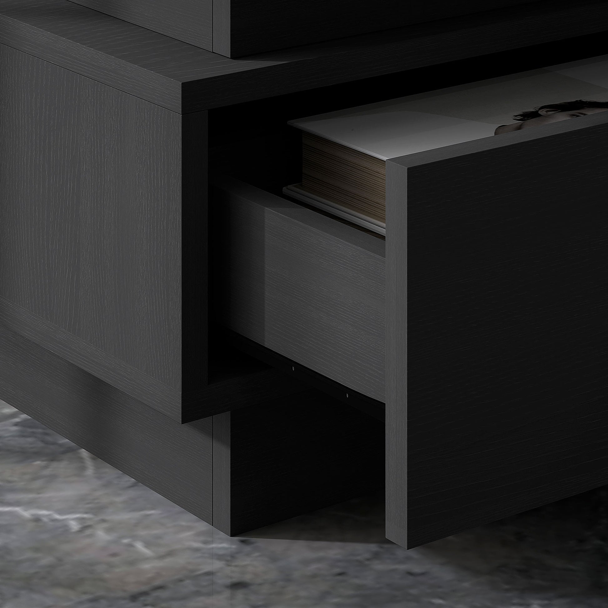 HOMCOM Modern Black Nightstand: LED Light, Charging Station, USB Ports, AC Outlets