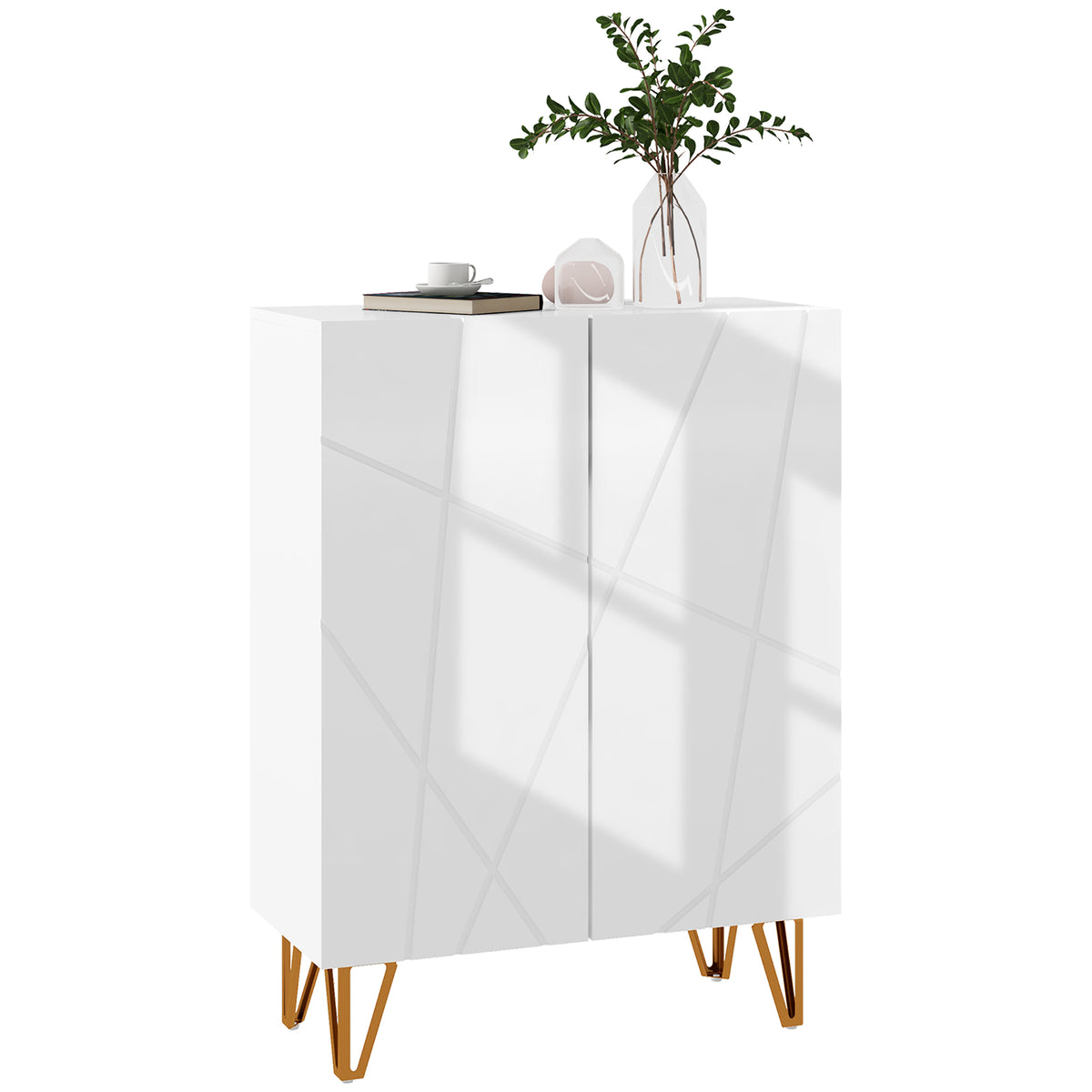 Narrow High Gloss Shoe Cabinet with Soft-Close Doors – 28"W x 37"H