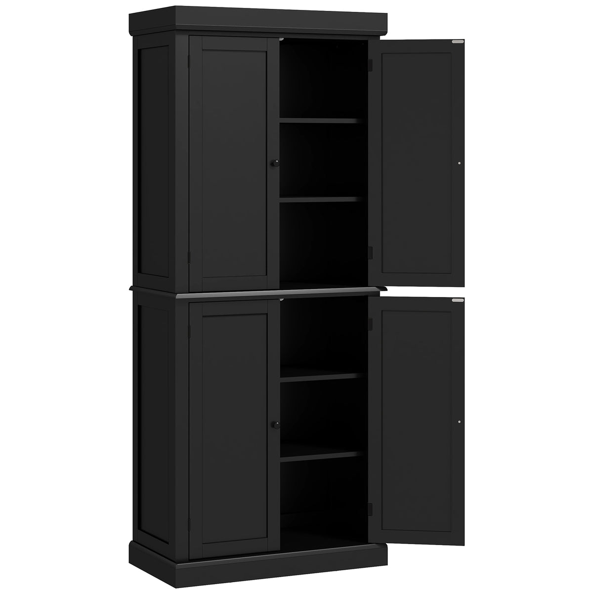 Freestanding Kitchen Pantry Cabinet with 4 Doors – 30"W x 73"H, Black
