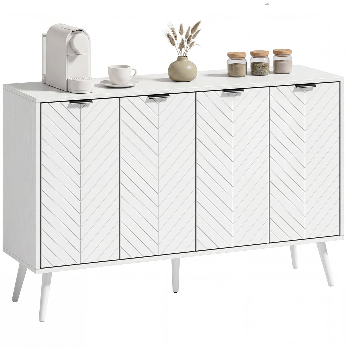Modern Sideboard and Buffet with Adjustable Shelves and 4 Doors – 47"W x 30"H