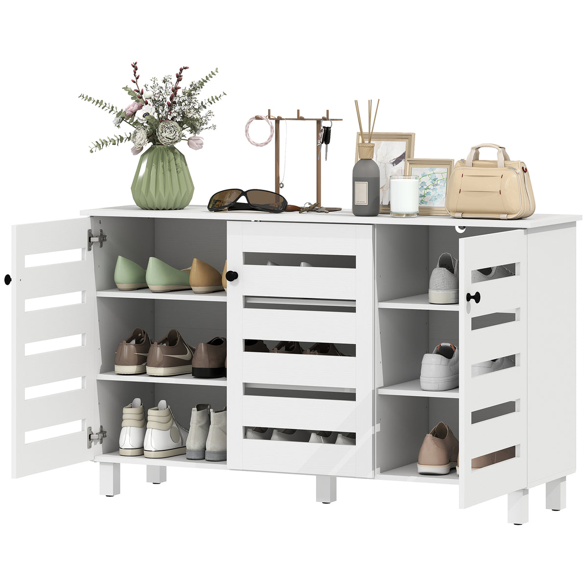 Shoe Cabinet with 3 Slatted Doors – 44"W x 26"H