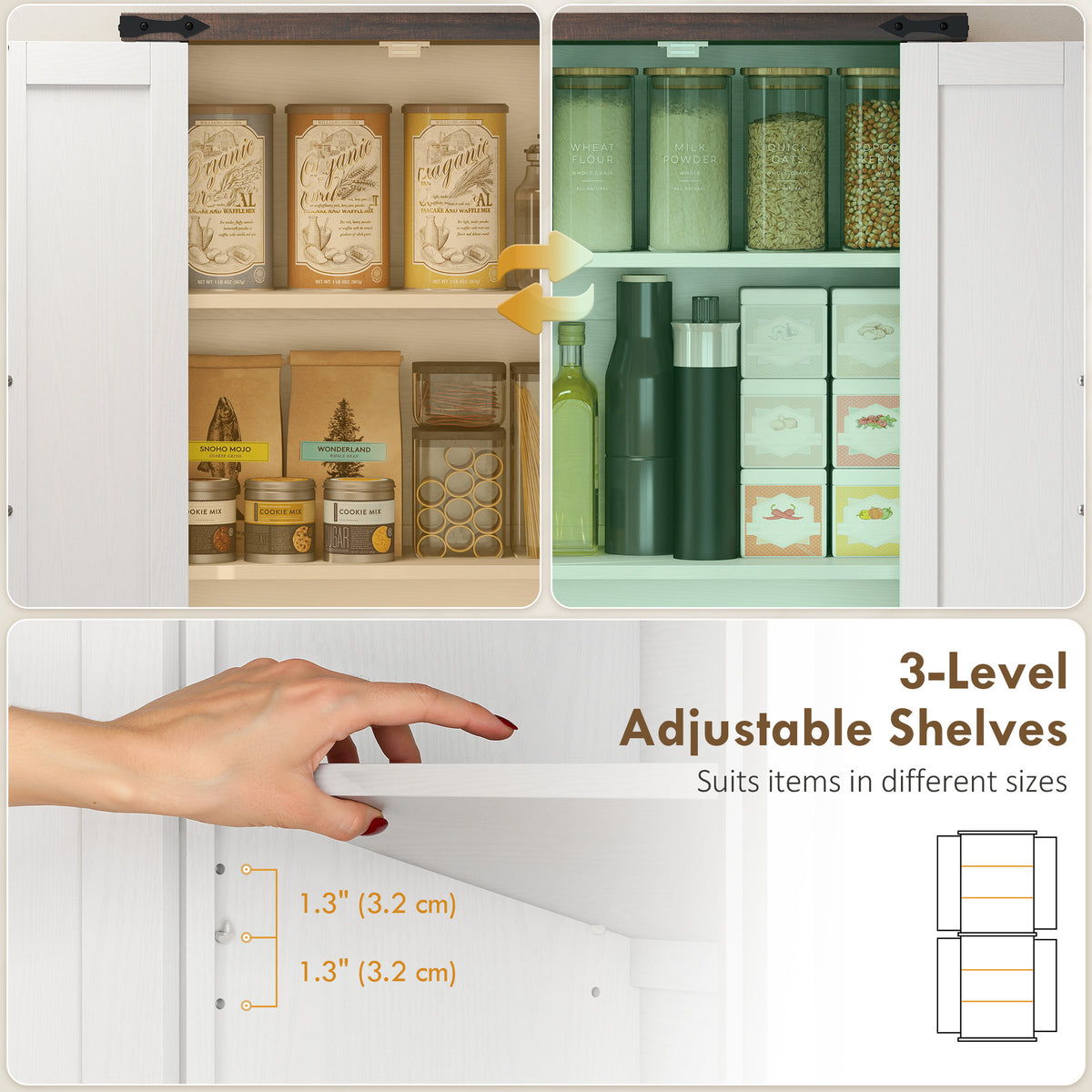Farmhouse Freestanding Kitchen Storage Cabinet with Adjustable Shelves – 24"W x 72"H