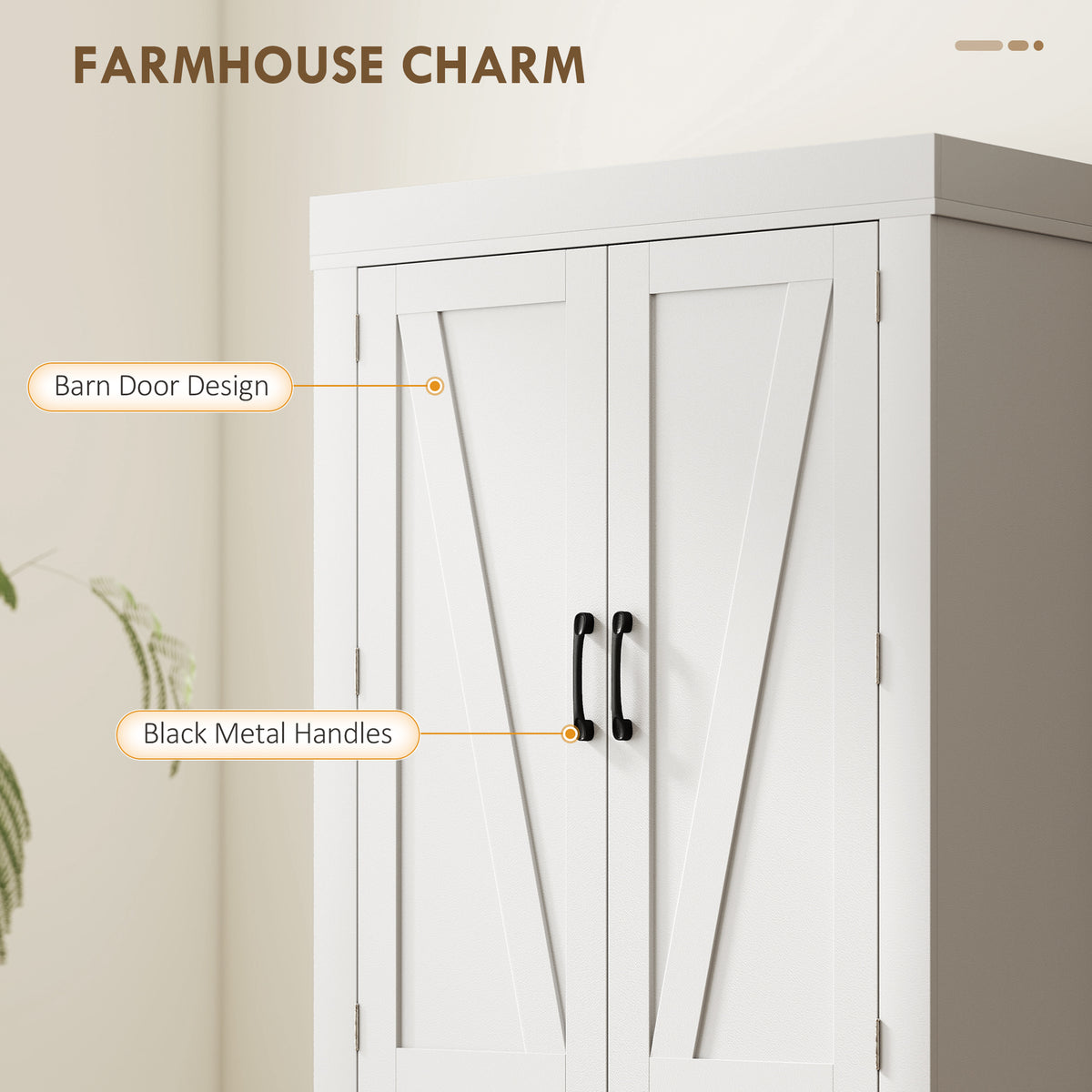 Farmhouse Kitchen Storage Cabinet with 4 Barn Doors – 30"W x 72"H