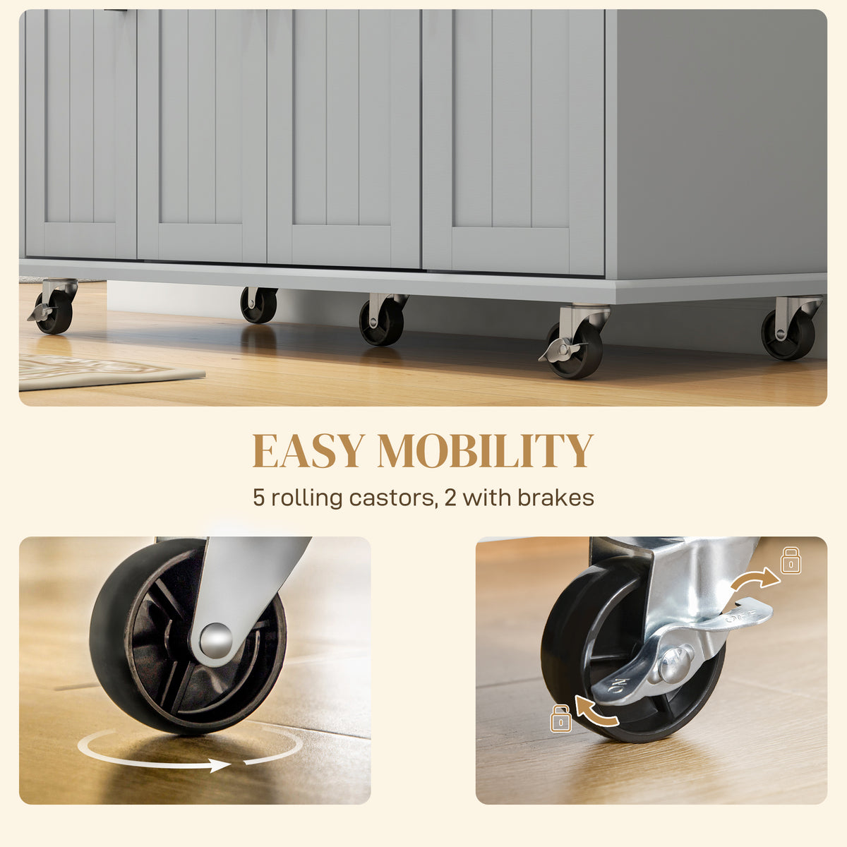 Modern Rolling Kitchen Island Cart with Drawers – 52"W x 36"H