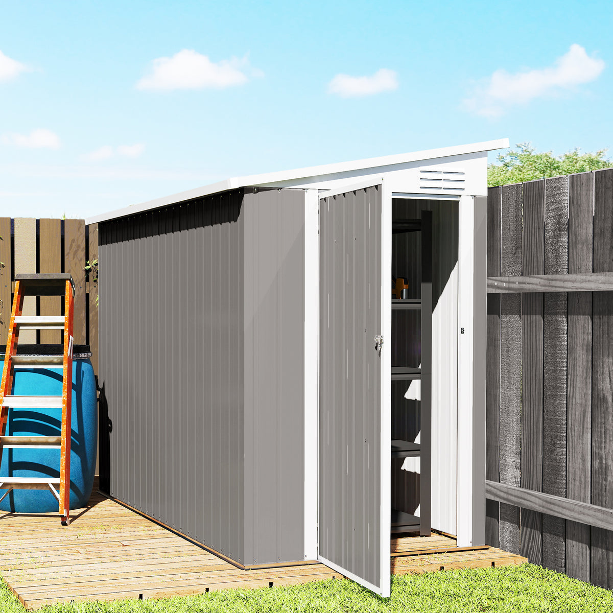 4' x 8' Outdoor Storage Shed Lean to Metal Tool Shed with Lockable Door and 2 Air Ventilations