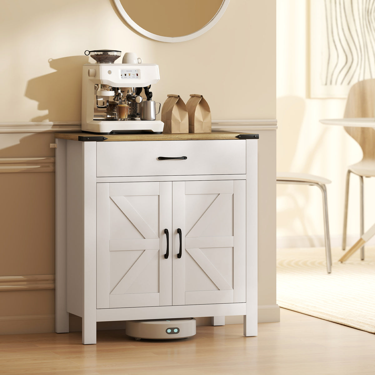 Farmhouse Kitchen Storage Cabinet with Drawer and Shelf – 31"W x 33"H