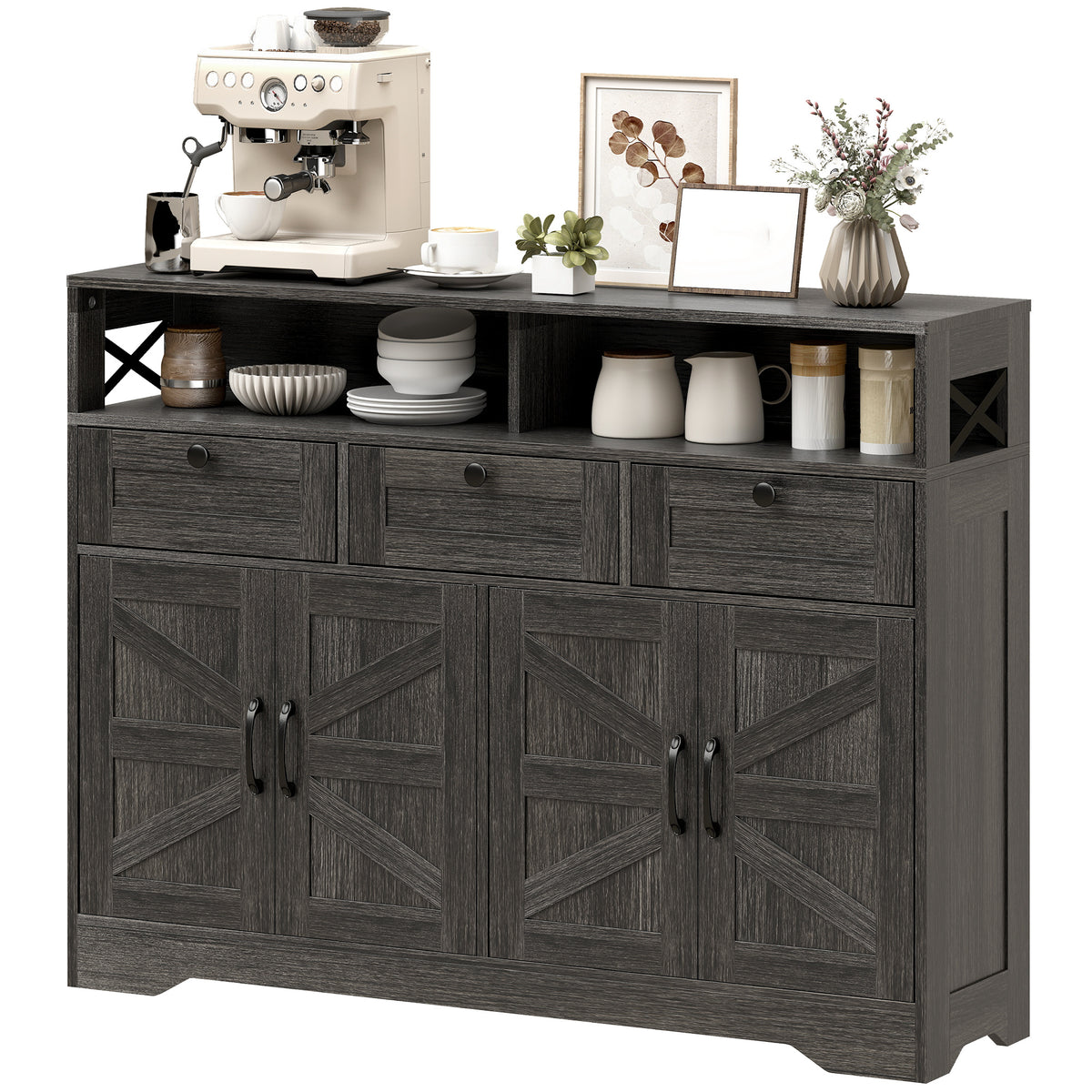 Buffet Cabinet with 4 Barn Doors and 3 Drawers – 47"W x 35"H