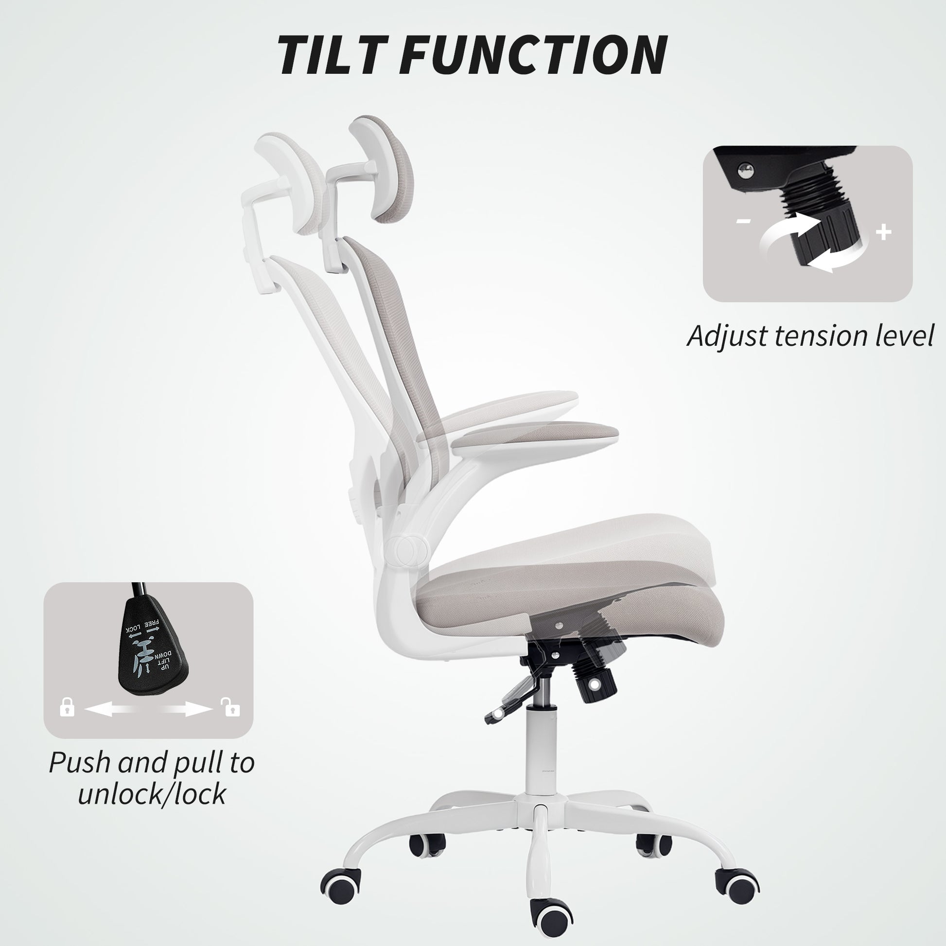 HOMCOM Ergonomic Mesh Office Chair, Adjustable Headrest, Lumbar, Flip-Up Arms