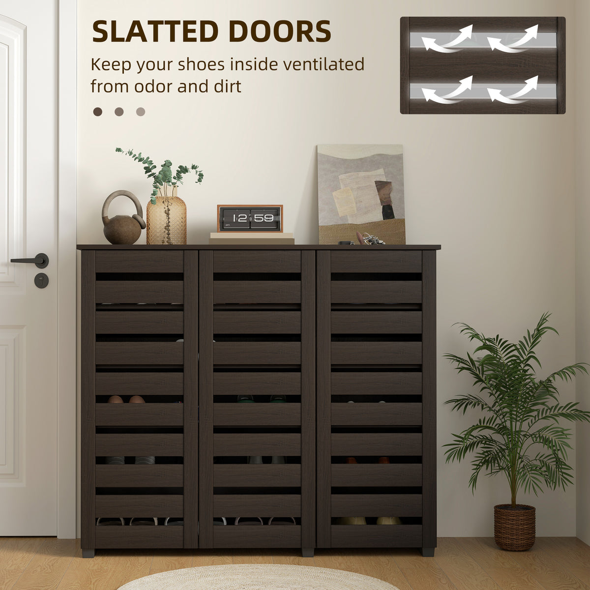 Wide Shoe Cabinet with Slatted Doors – 45"W x 39"H
