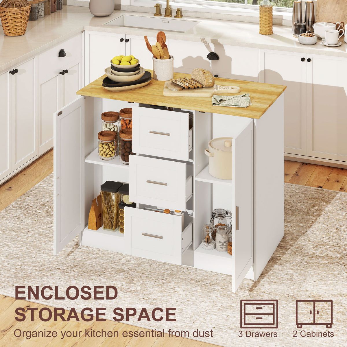 Kitchen Island with Storage Cabinets – 43"W x 36"H