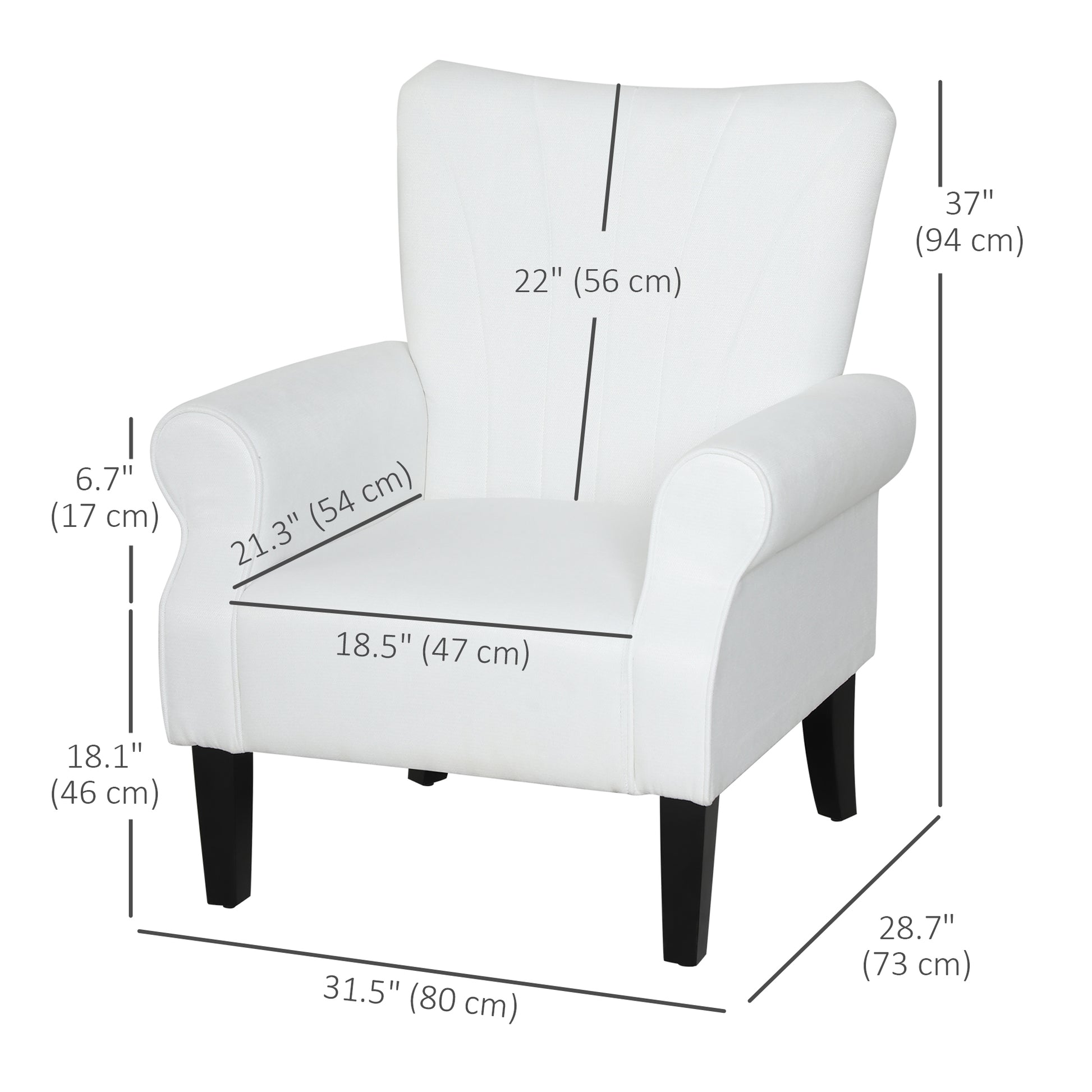 HOMCOM Modern Fabric Accent Armchair, Cream White with Sturdy Wood Legs