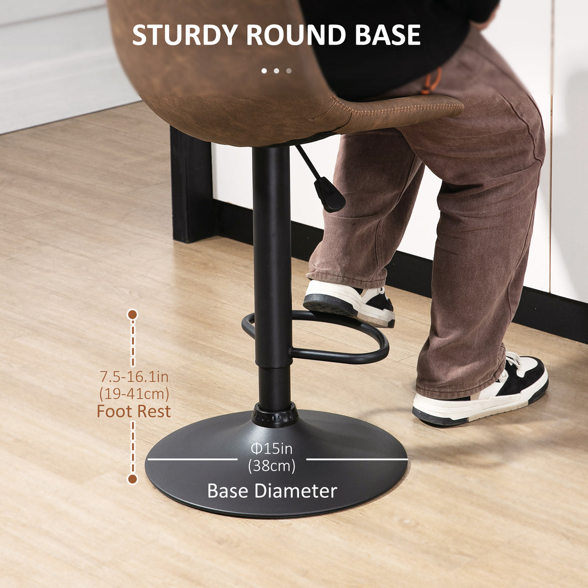 Retro Faux Leather Adjustable Swivel Counter Stools, Set of 2, Coffee Brown