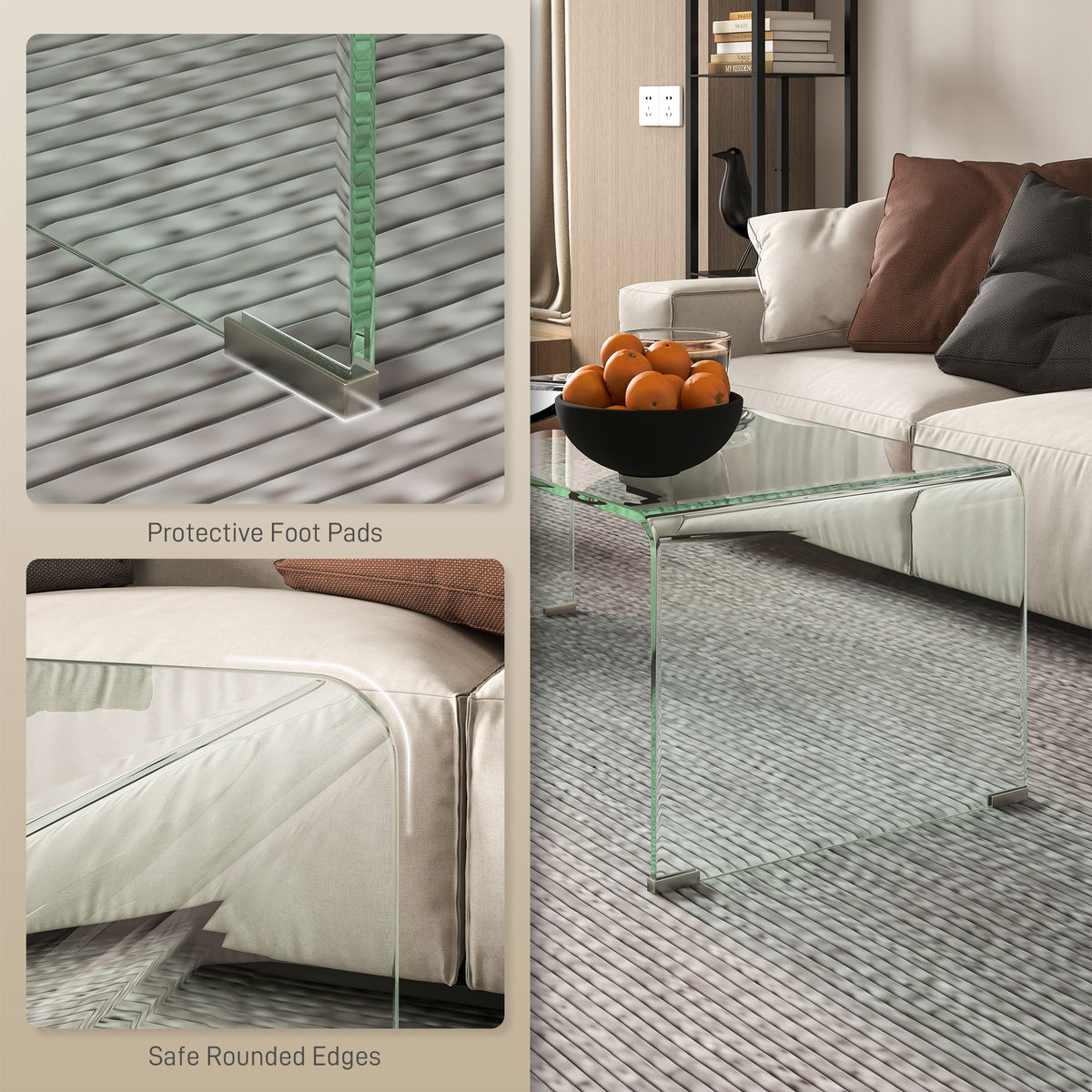 Clear Glass Coffee Table with Safe Rounded Edges