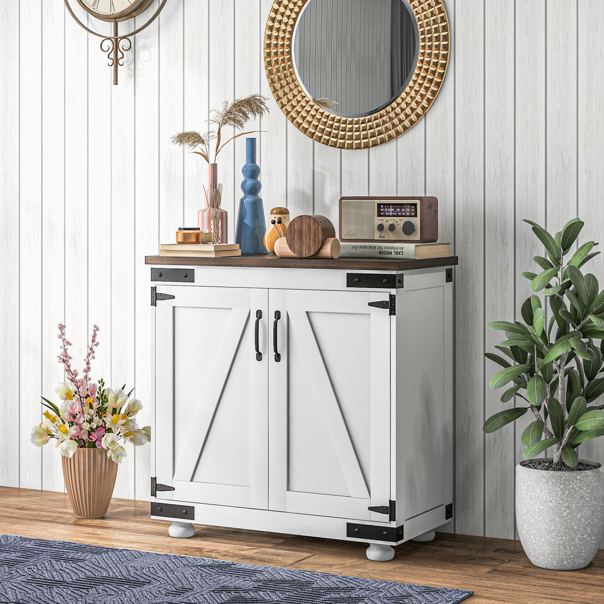 Kitchen Storage Cabinet with Barn Door and Adjustable Shelves – 31"W x 31"H