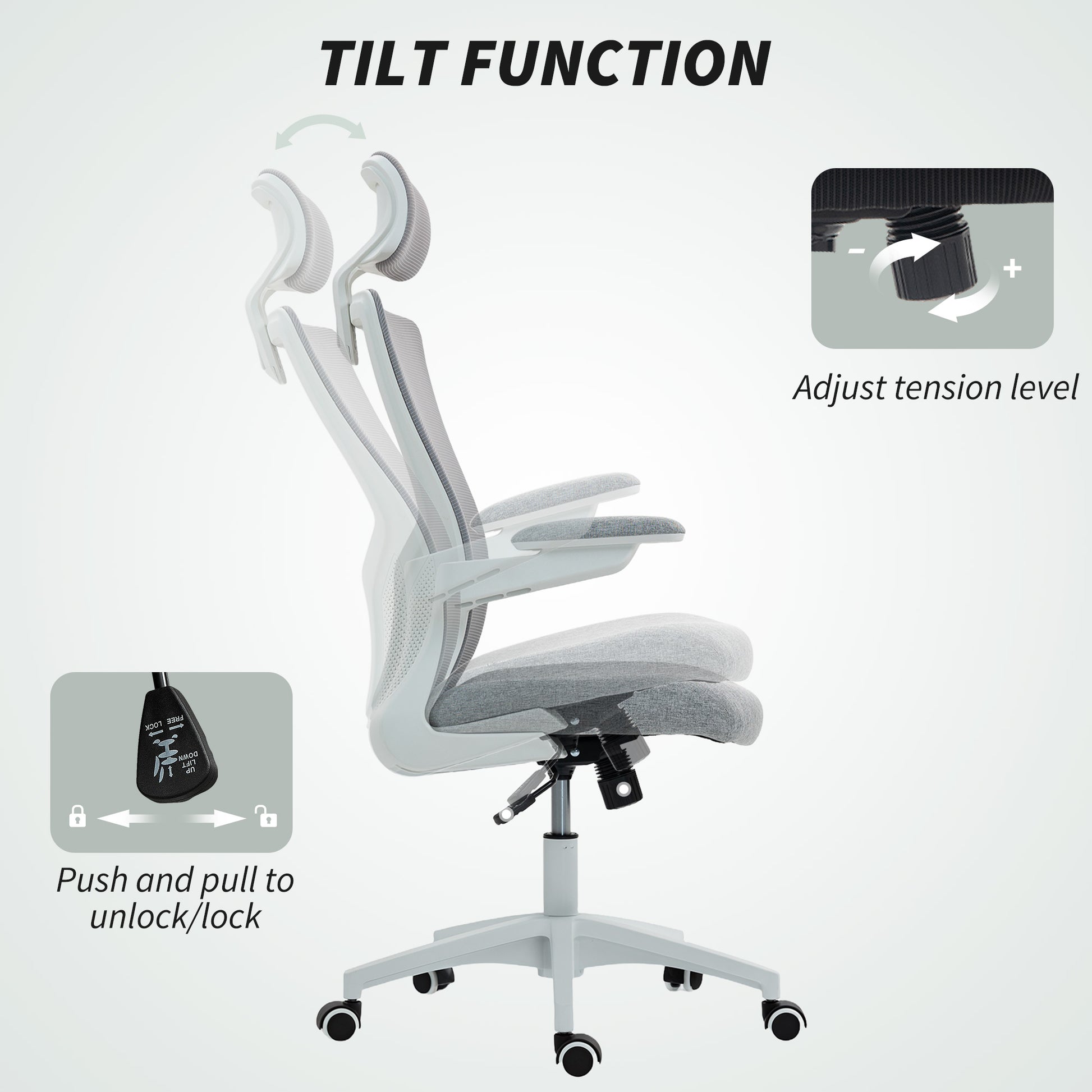 HOMCOM Ergonomic Grey Mesh Office Chair, Adjustable Lumbar, Headrest, Flip-Up Armrests