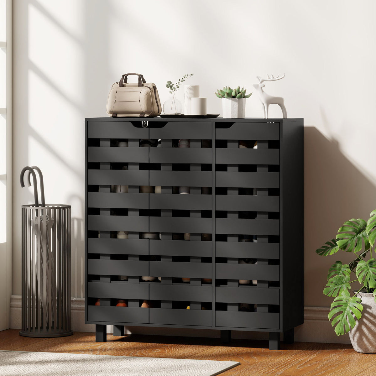 Shoe Cabinet with Hollowed-Out Doors – 34"W x 37"H