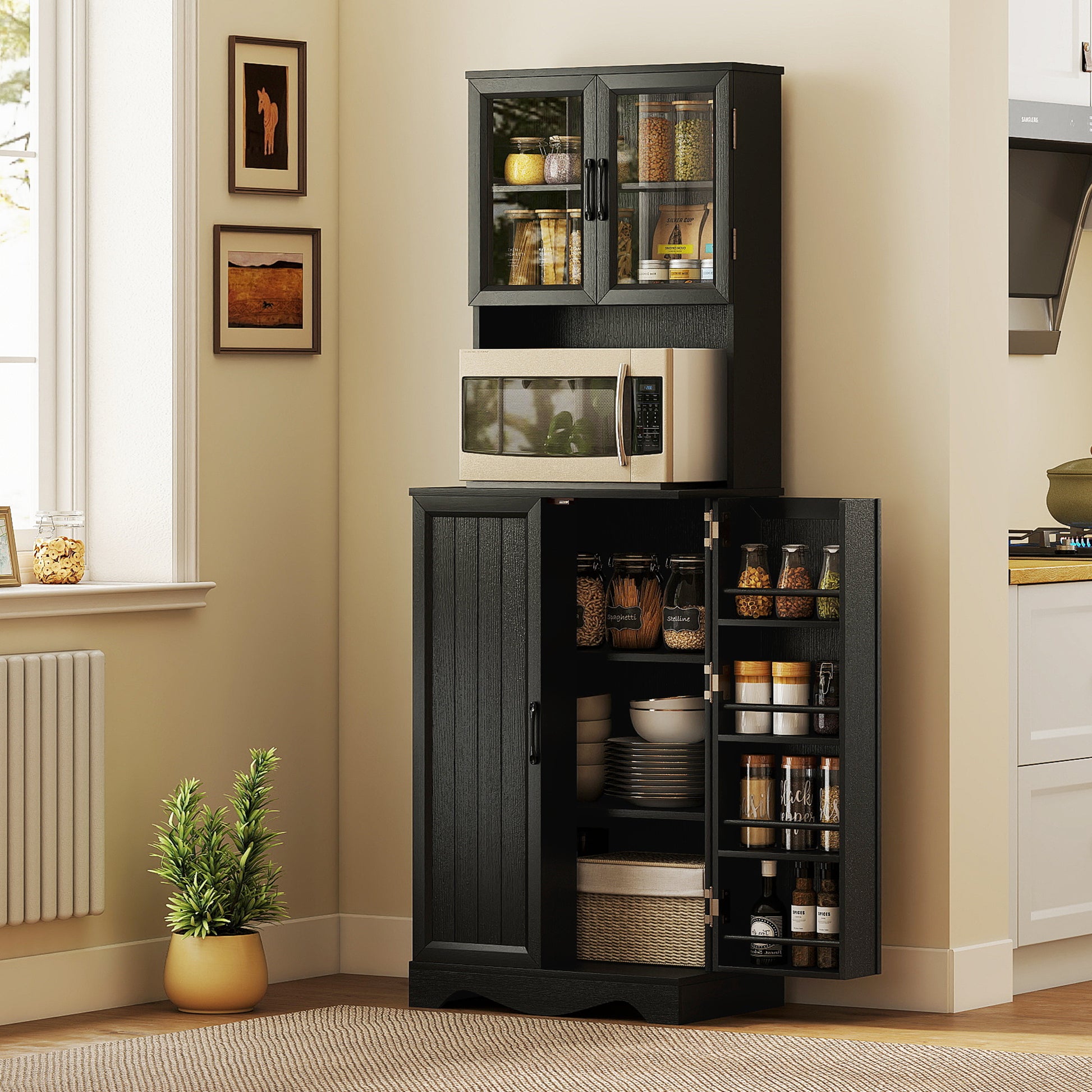 HOMCOM Kitchen Pantry Cabinet Freestanding With Acrylic Doors Black