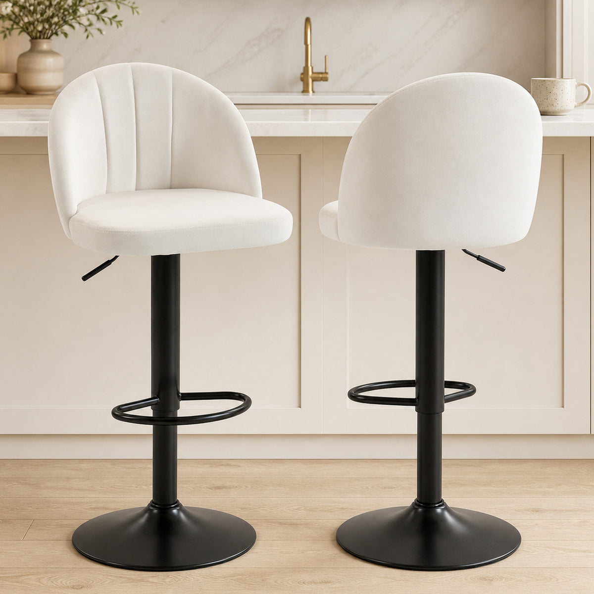 Velvet Swivel Counter Height Bar Stools with Footrest, Set of 2