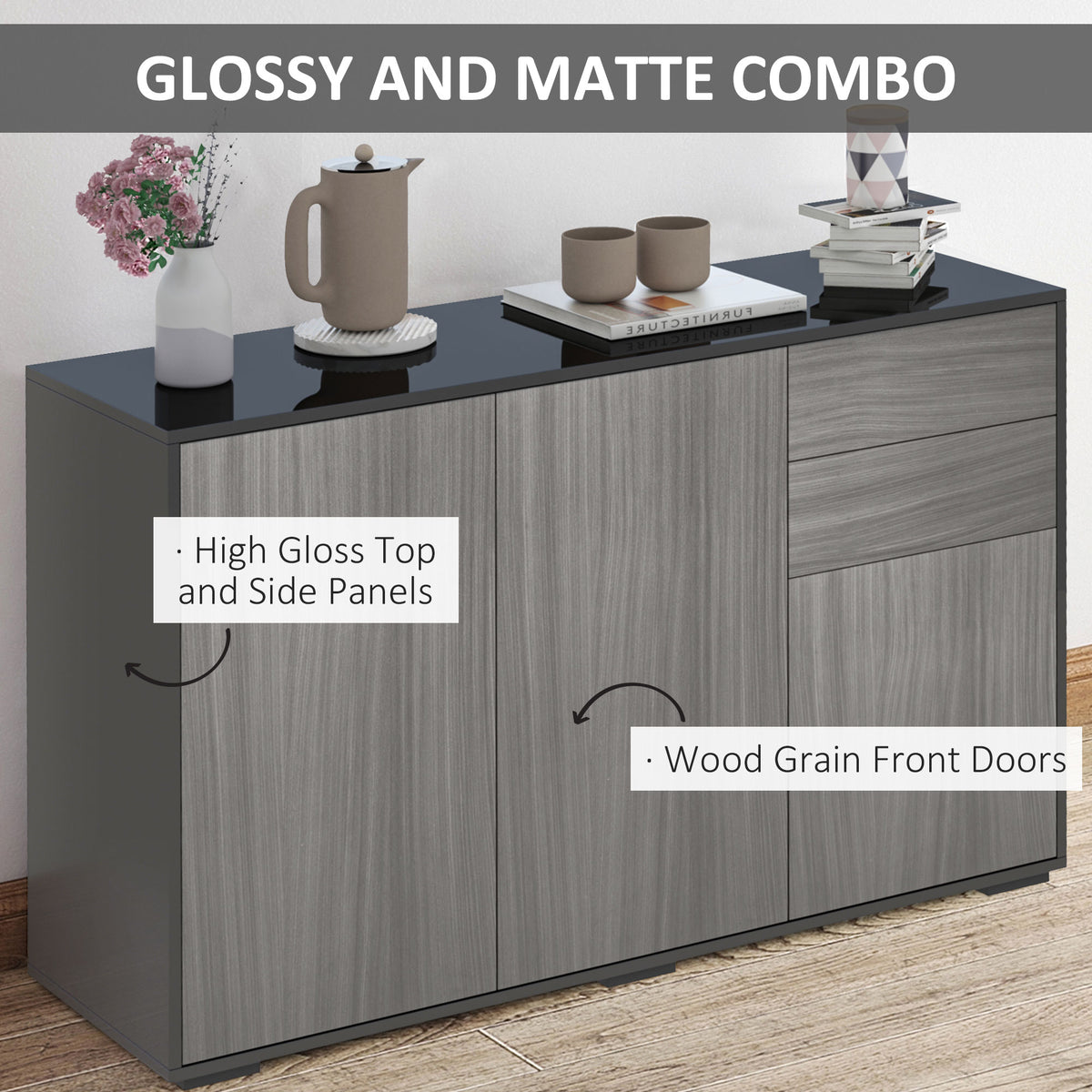 Modern Coffee Bar with Push-Open Design and 2 Drawers – 46"W x 29"H