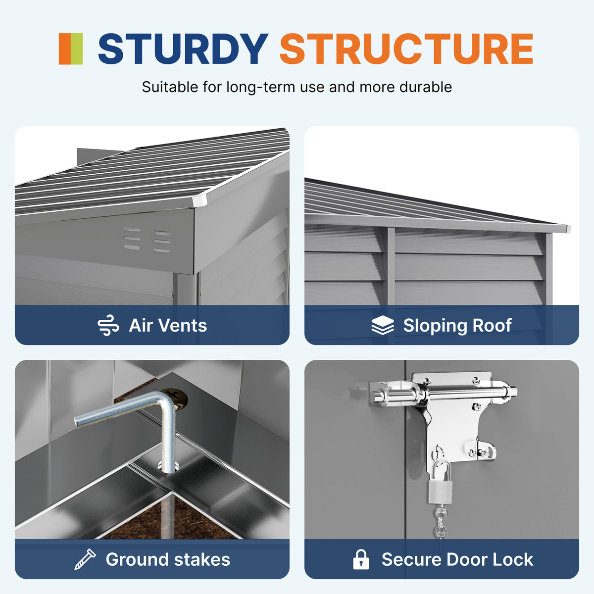4.6' x 9' Steel Outdoor Storage Shed, Lean to Shed w/ Foundation Kit, Lockable Doors, Gloves & Air Vents for Backyard, Patio – Grey