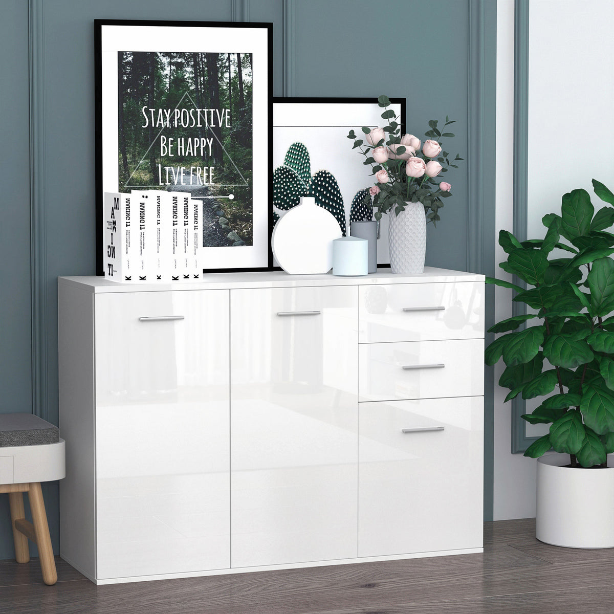 42" High Gloss Sideboard with 2 Drawers