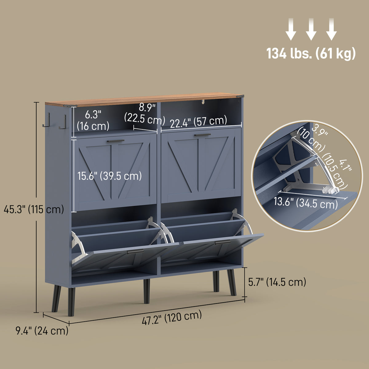 Shoe Storage Cabinet with 4 Flip Drawers – 47"W x 45"H