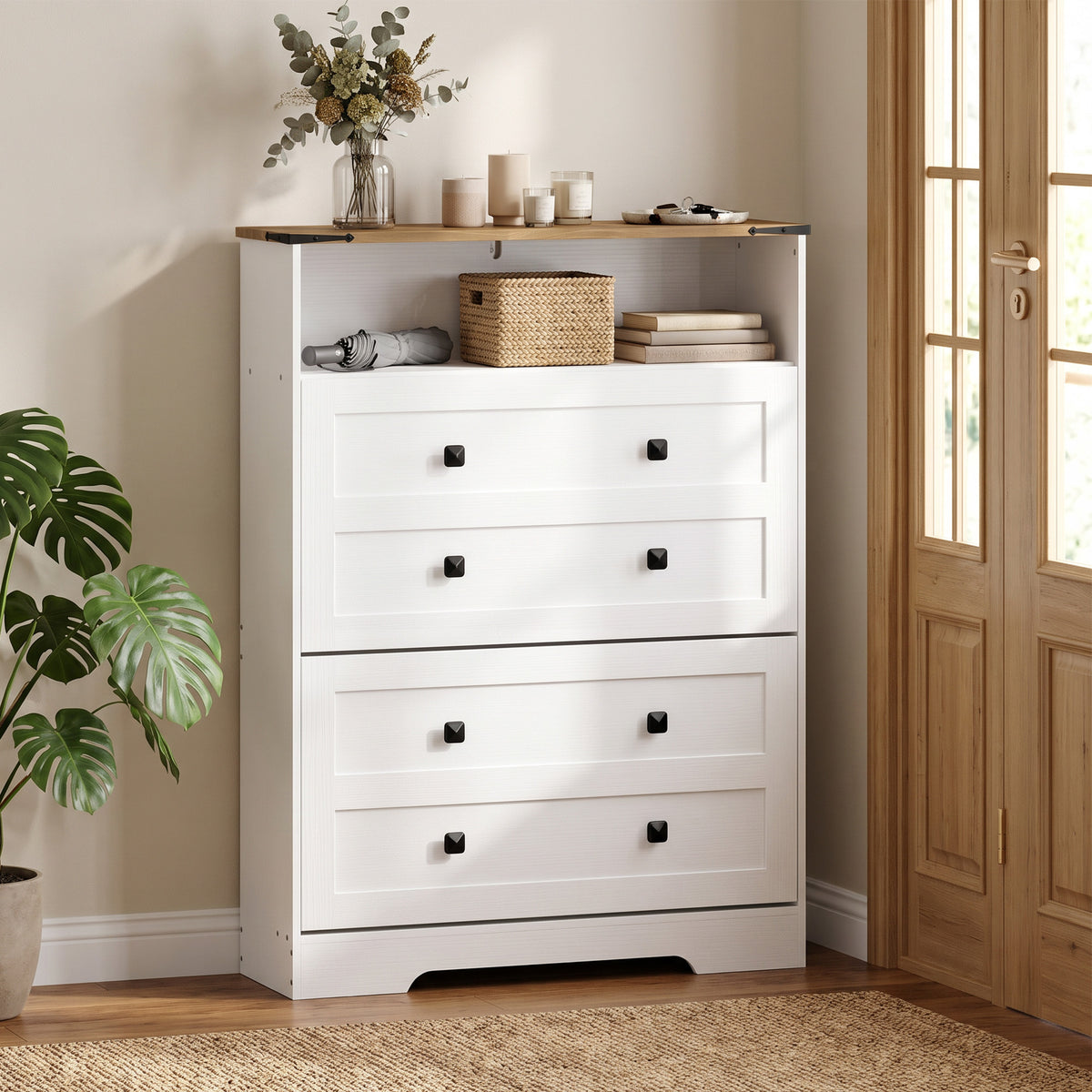 Slim Entryway Shoe Cabinet with 2 Flip Drawers – 31"W x 43"H