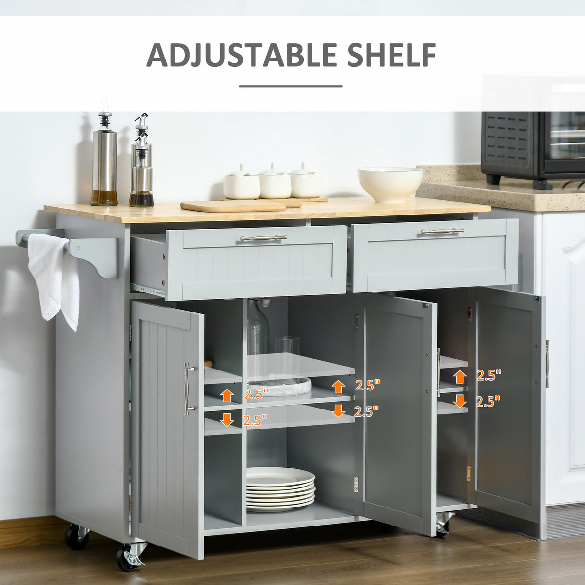 Kitchen Island with Storage and Solid Wood Top – 48"W x 36"H