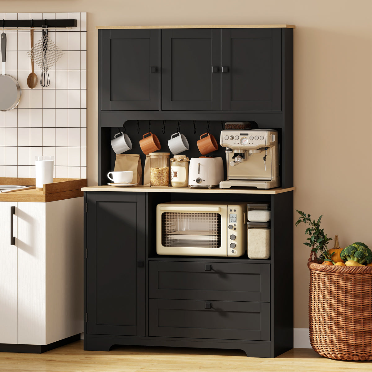Tall Kitchen Hutch with 3 Cabinets – 39"W x 64"H
