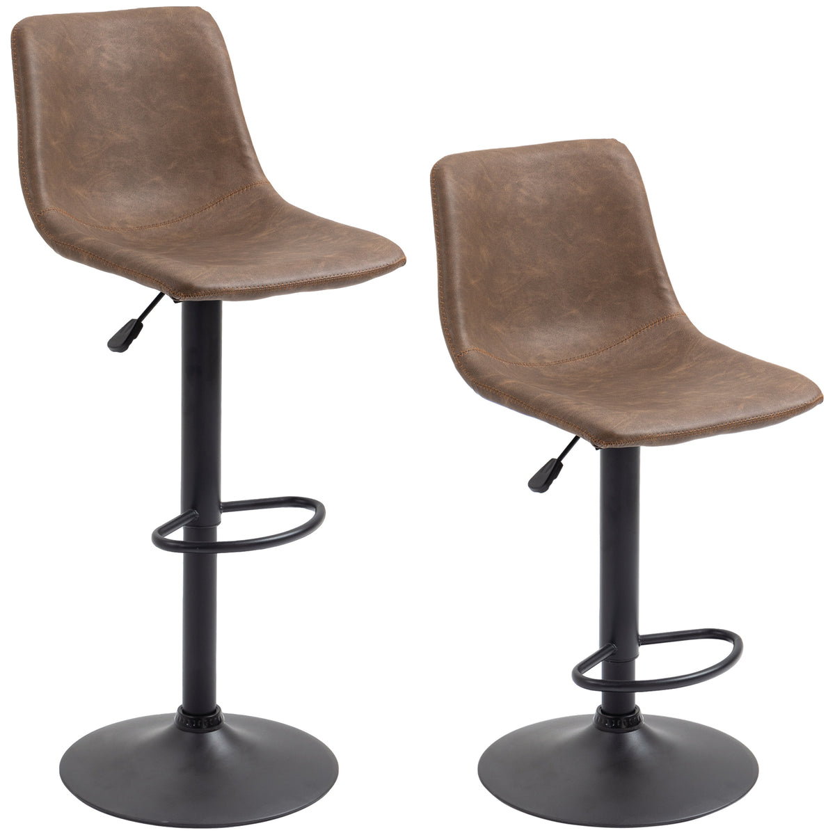 Retro Faux Leather Adjustable Swivel Counter Stools, Set of 2, Coffee Brown
