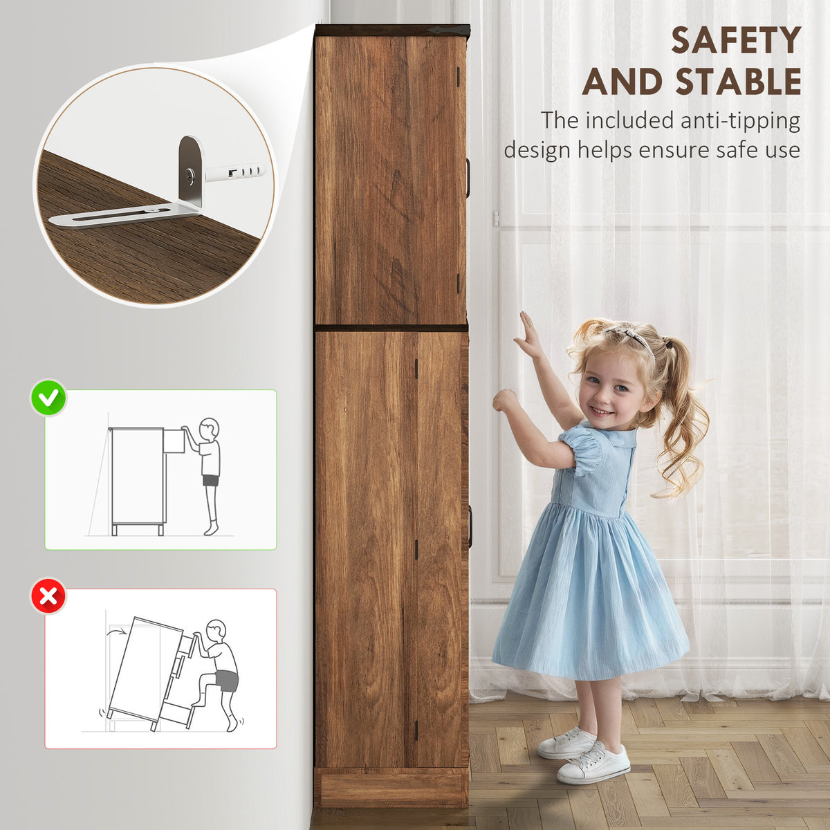 Tall Kitchen Pantry Cabinet with Spice Racks and Adjustable Shelves – 24"W x 64"H