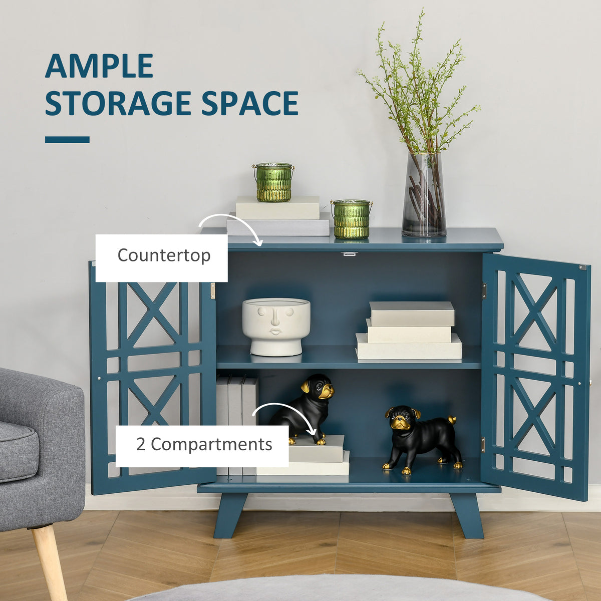 Storage Cabinet with Fretwork Doors and Shelf – 31"W x 31"H