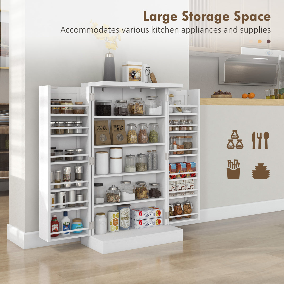 Kitchen Pantry Cabinet with 5-Tier Shelving and 12 Spice Racks – 24"W x 41"H