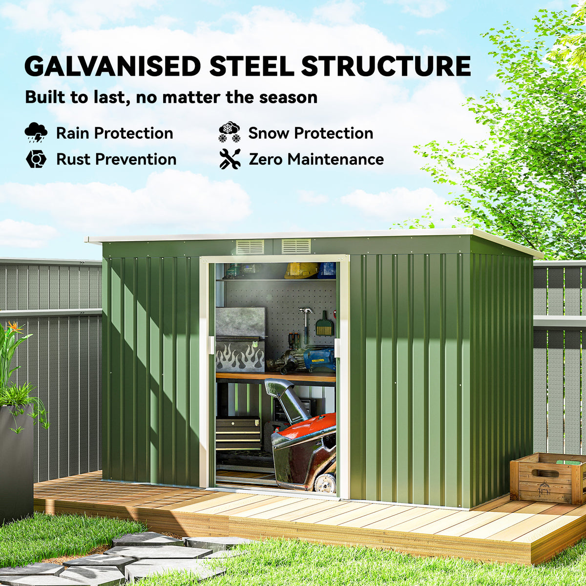 9' x 4' Garden Metal Storage Shed Outdoor Equipment Tool Box with Foundation Kit, Ventilation & Doors – Light Green