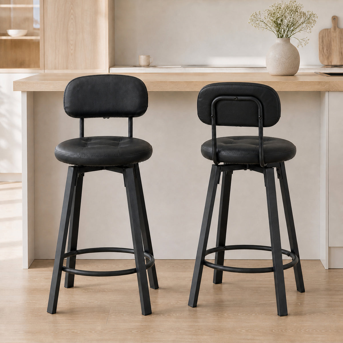 PU Leather Breakfast Bar Chairs with Footrest and Backrest, Set of 2