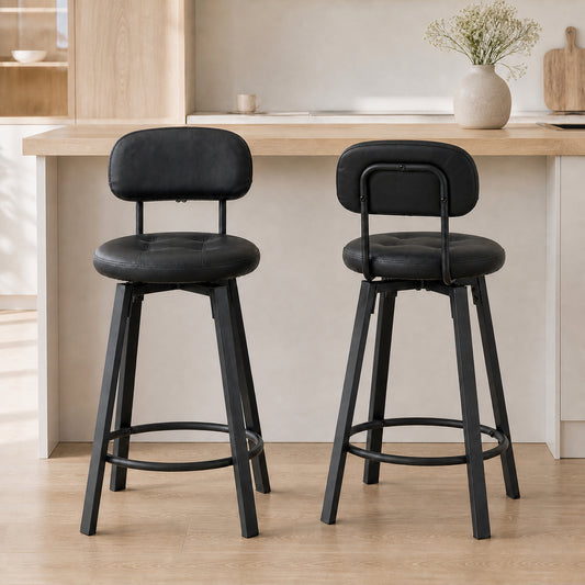 PU Leather Breakfast Bar Chairs with Footrest and Backrest, Set of 2