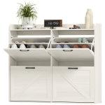 Slim Farmhouse Shoe Cabinet with 4 Flip Drawers, Adjustable Shelves for 16 Pairs