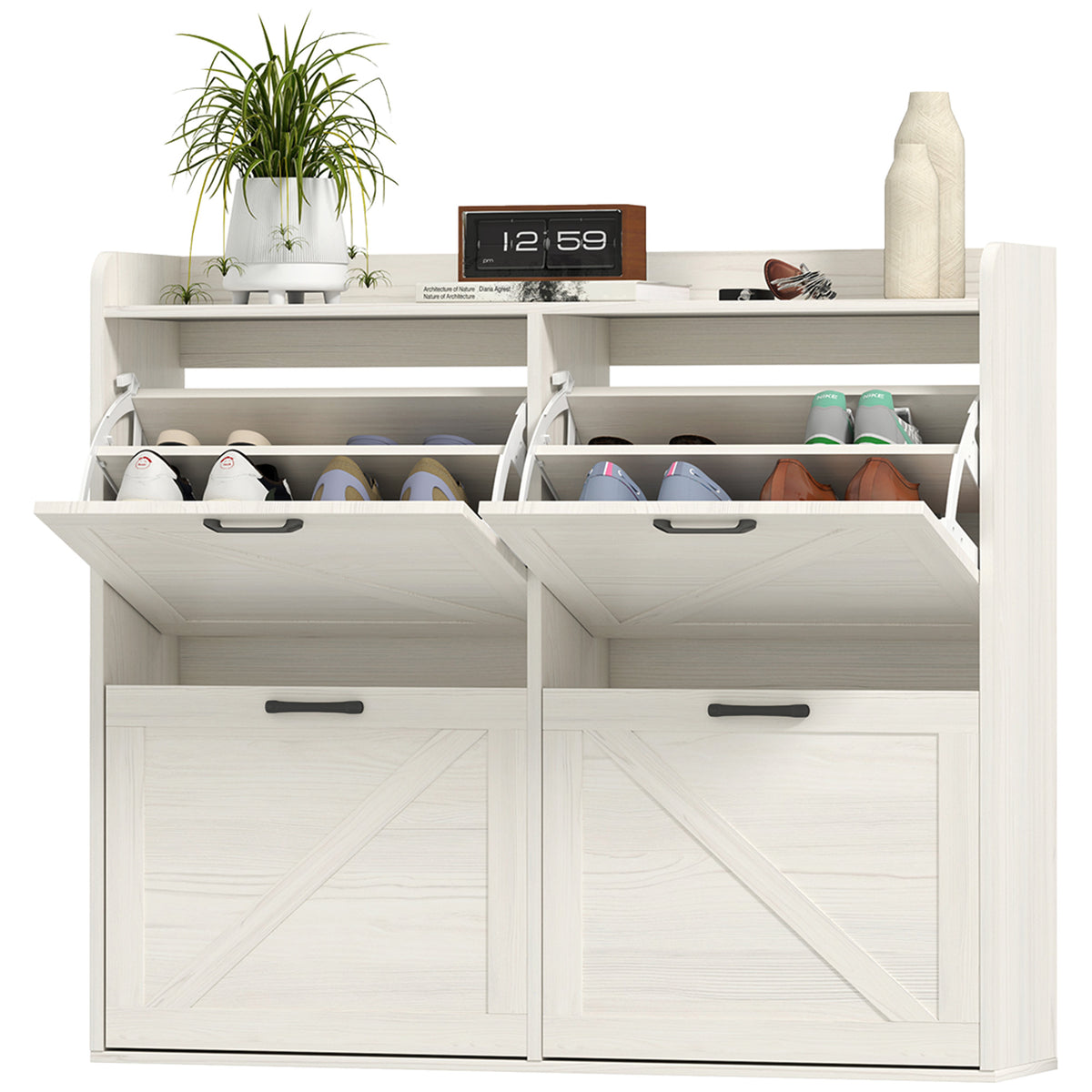 Narrow Shoe Storage Cabinet with 4 Flip Drawers – 41"W x 35"H