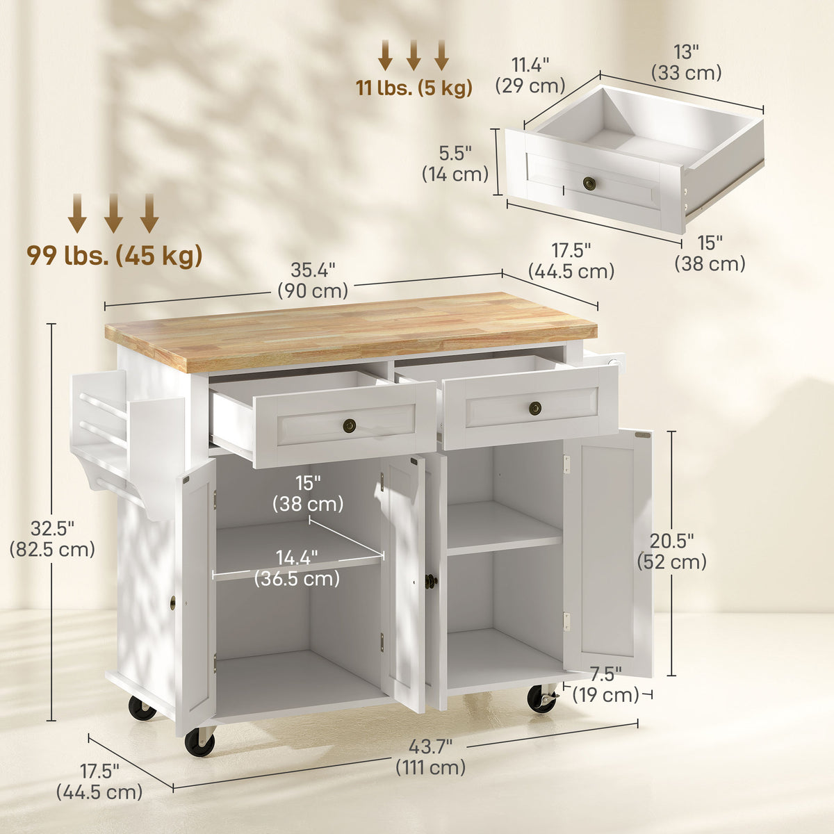 Kitchen Island with Storage – 44"W x 33"H