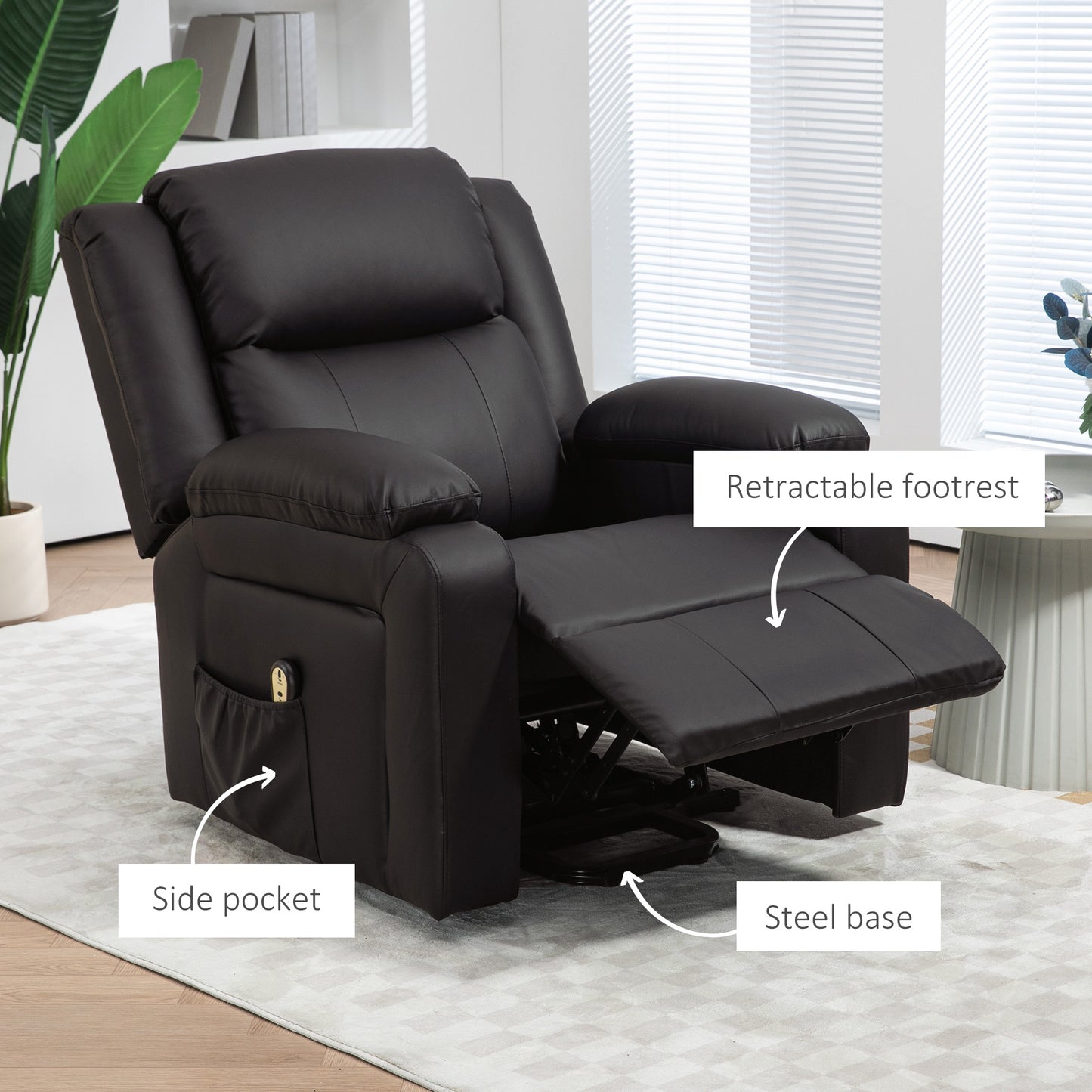 HOMCOM Electric Power Lift Recliner, Brown PU Leather, Remote, Pockets