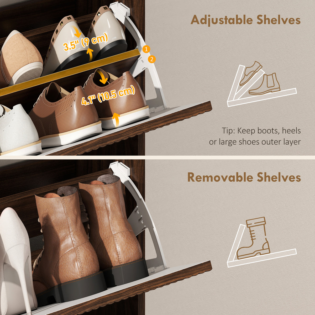 Shoe Cabinet with 2 Flip Drawers – 31"W x 40"H