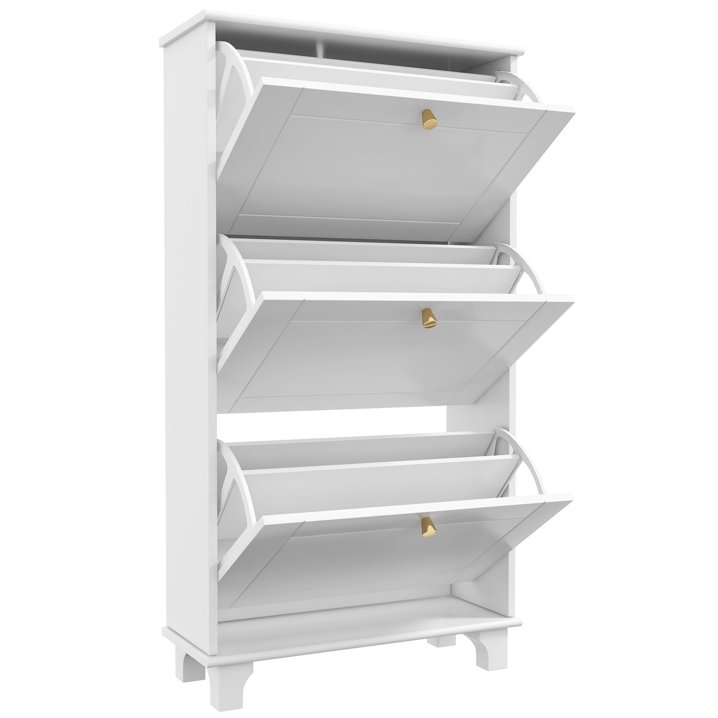 Slim White Shoe Storage Cabinet with 3 Flip Drawers, Adjustable Shelves