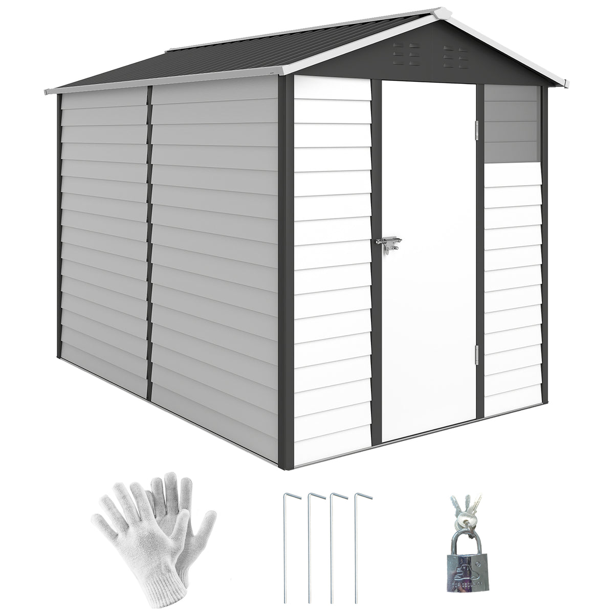 9' x 6' Garden Shed, Outdoor Storage Patio Shed w/ Sloped Roof, Lockable Door for Patio Lawn – Dark Grey
