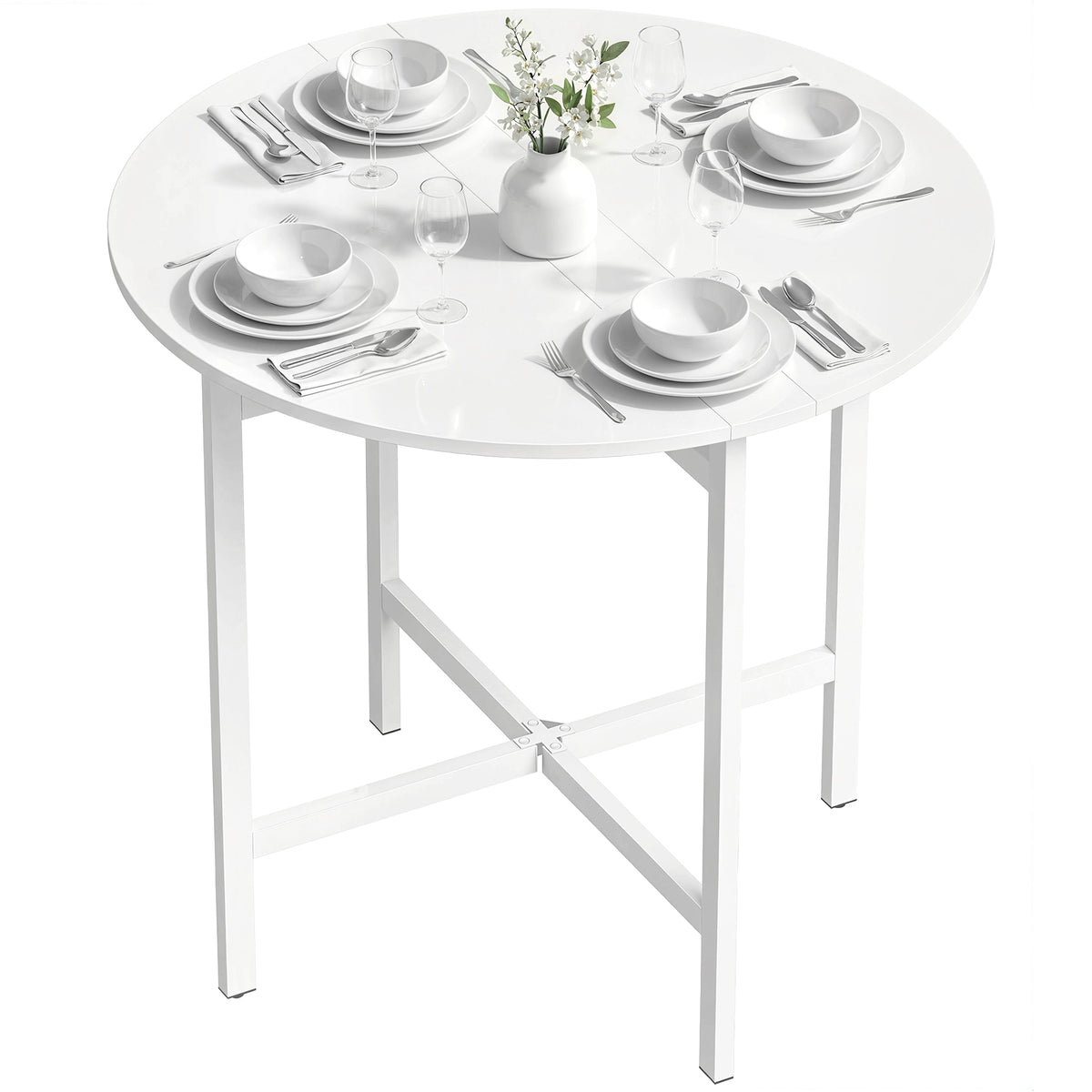 Drop Leaf Table, Folding Round Dining Table for Small Spaces 80 cm